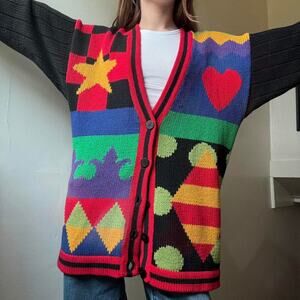 Vintage Northeast Knitters Joker Clown Colorful Cardigan Medium